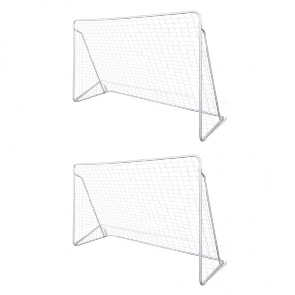 Balizas de futebol com redes 2 pcs aço 240x90x150 cm M 2