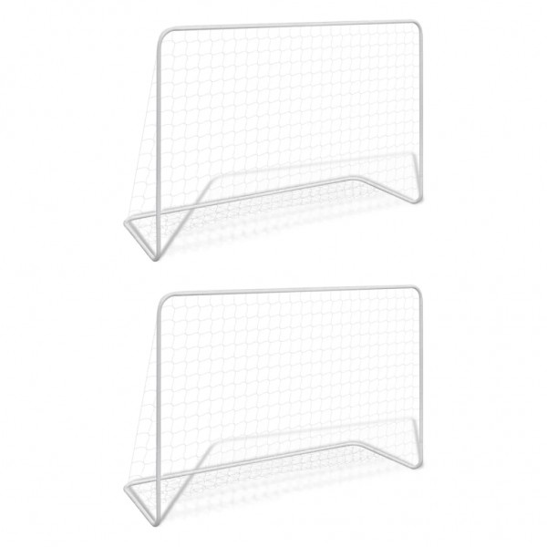 Porterías de fútbol 2 uds con red 182x61x122 cm acero blanco D