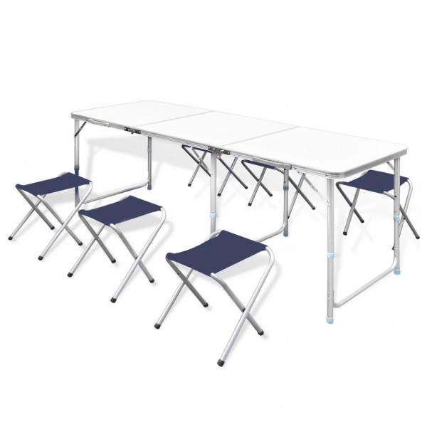 Mesa de camping plegable ajustable con 6 taburetes 180x60 cm D