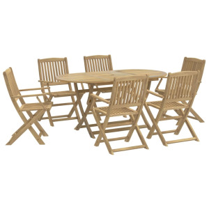 7 pcs conjunto de jantar para jardim madeira de acácia maciça H