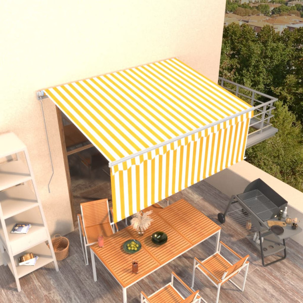 Toldo retráctil manual con persiana amarillo y blanco 3.5x2.5 m D