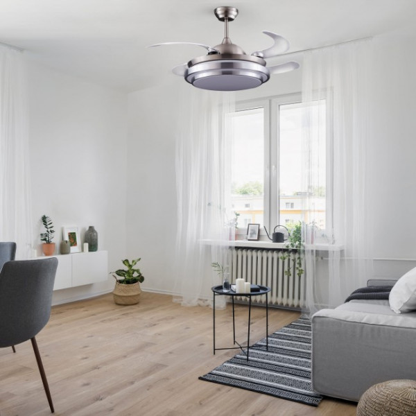 Ventilador LED con aspas plegables Twin Plata (36W) M 3