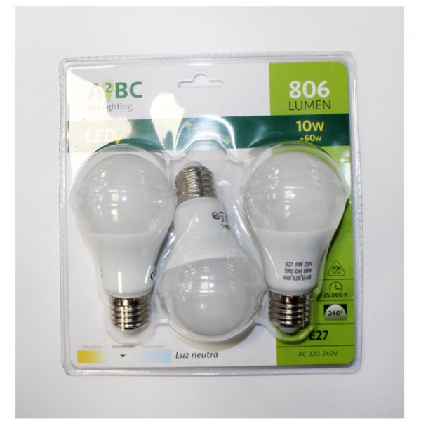 Pacote 3 lâmpadas LED E27 padrão 10 W (luz neutra) M 5