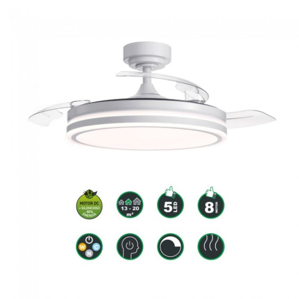 Ventilador LED con aspas plegables Perla Blanco CCT (72W) M 5