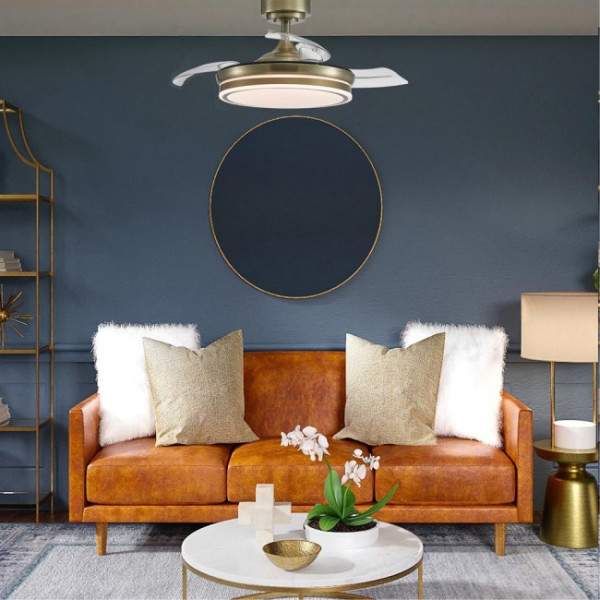 Ventilador LED con aspas retráctiles Perla Mini Cuero CCT (35W) M 3