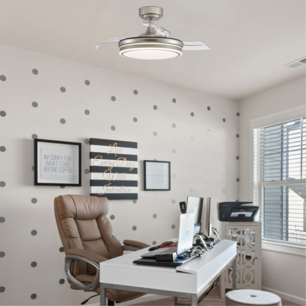 Ventilador LED con aspas retráctiles Perla Mini Níquel CCT (35W) M 3