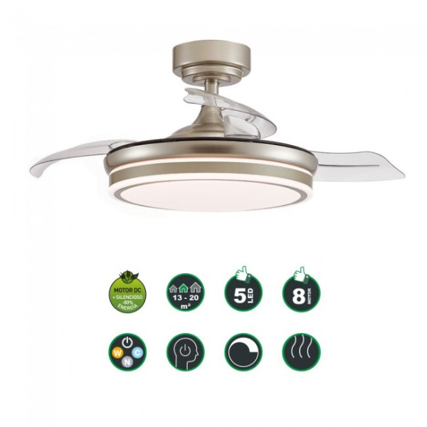 Ventilador LED com lâminas retráteis Mini Níquel CCT (35W) M 5