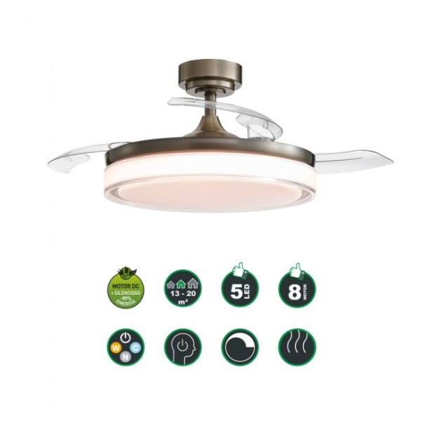 Ventilador LED con aspas plegables Oroel Níquel CCT (45W) M 5