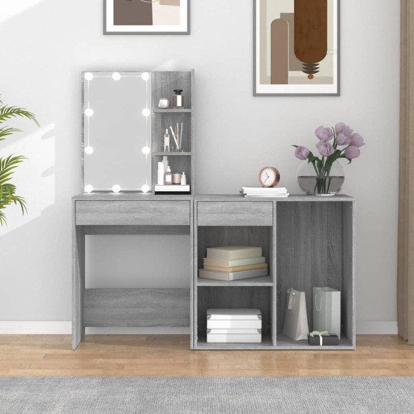 Tocador con LED y armario madera contrachapada gris Sonoma M 5