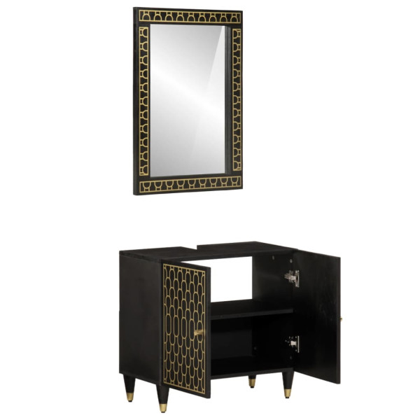 Conjunto de muebles de baño 2 piezas madera maciza de mango M 2