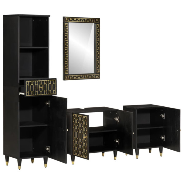 Conjunto de muebles de baño 4 piezas madera maciza de mango M 2