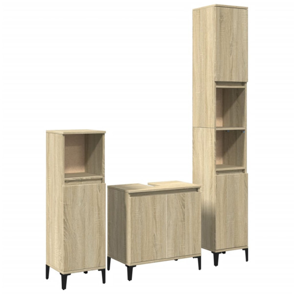 Set de muebles de baño 3 pzas madera contrachapada roble Sonoma M 2