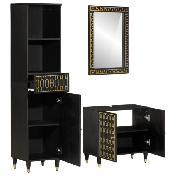Conjunto de muebles de baño 3 piezas madera maciza de mango M 2