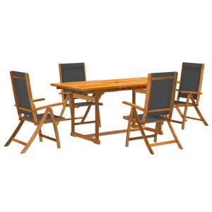 5 pcs conjunto de jantar para jardim acácia maciça e textilene H