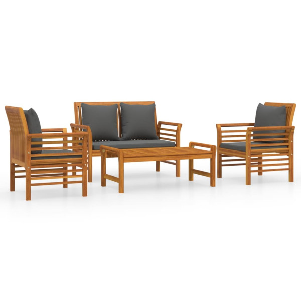 Set de muebles de jardín 4 pzs y cojines madera maciza acacia M 2