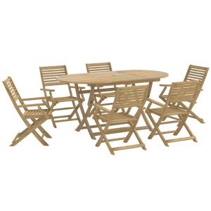 7 pcs conjunto de jantar para jardim madeira de acácia maciça H