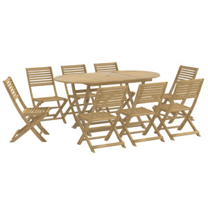Juego de comedor de jardín 9 piezas madera maciza de acacia H