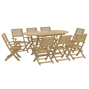 Juego de comedor de jardín 9 piezas madera maciza de acacia H