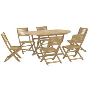 7 pcs conjunto de jantar para jardim madeira de acácia maciça H