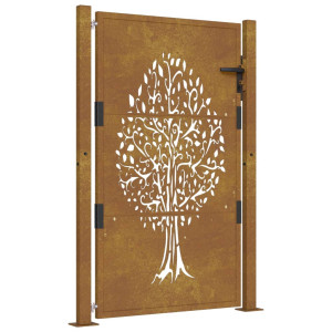 Puerta de jardín acero corten diseño árbol 105x130 cm H