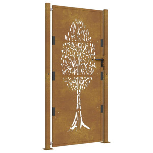 Puerta de jardín acero corten diseño árbol 105x180 cm H