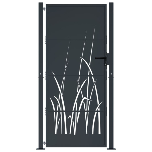 Puerta de jardín acero gris antracita diseño hierba 105x180 cm M 3