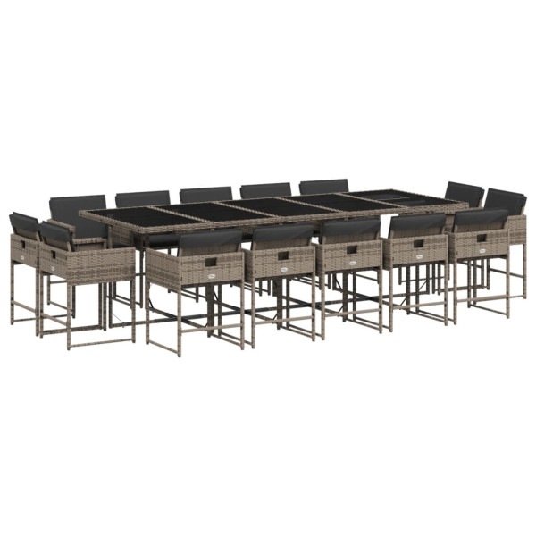 Set comedor de jardín con cojines 15 pzas ratán sintético gris M 2