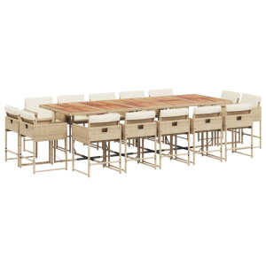 Set comedor de jardín con cojines 15 pzas ratán sintético beige H
