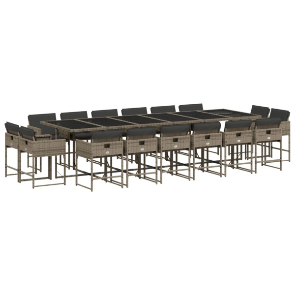 Set comedor de jardín 17 pzas y cojines ratán sintético gris M 2