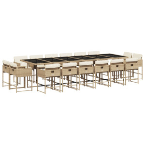 Set comedor de jardín 17 pzas con cojines ratán sintético beige H