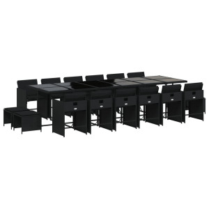 Set de muebles jardín 17 pzas con cojines ratán sintético negro H