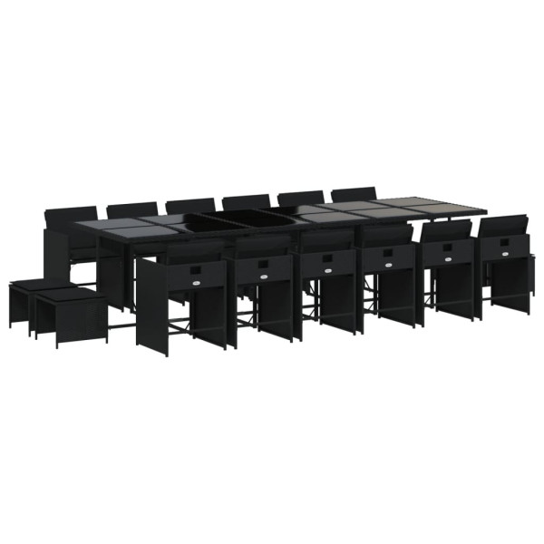 17 pcs conjunto de jantar p/ jardim c/ almofadões vime PE preto M 2