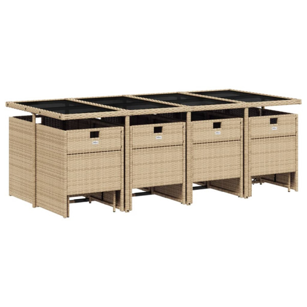 Set comedor de jardín con cojines 13 pzas ratán sintético beige M 3