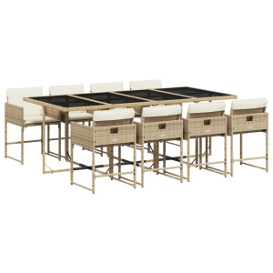 Set comedor de jardín 9 pzas con cojines ratán sintético beige H