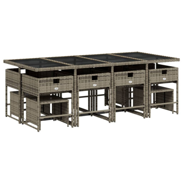 Set comedor de jardín con cojines 13 pzas ratán sintético gris M 5