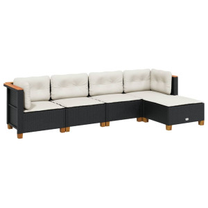 Set de muebles de jardín 5 pzas y cojines ratán sintético negro H