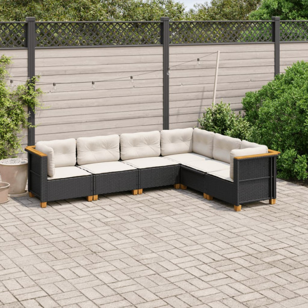 6 pcs conjunto sofás de jardim c/ almofadões vime PE preto D