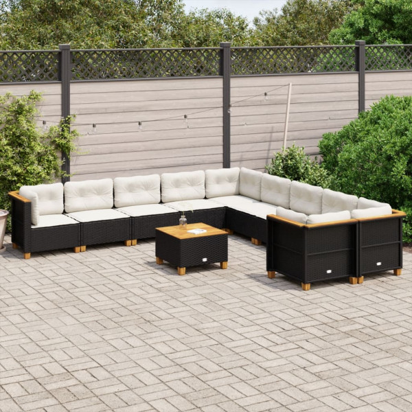 11 pcs conjunto sofás de jardim c/ almofadões vime PE preto D