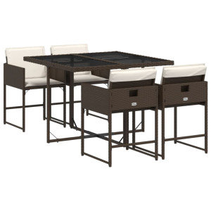 5 pcs conjunto jantar p/ jardim c/ almofadões vime PE castanho H