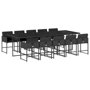 11 pcs conjunto de jantar p/ jardim c/ almofadões vime PE preto H