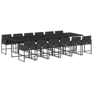 13 pcs conjunto de jantar p/jardim com almofadões vime PE preto H