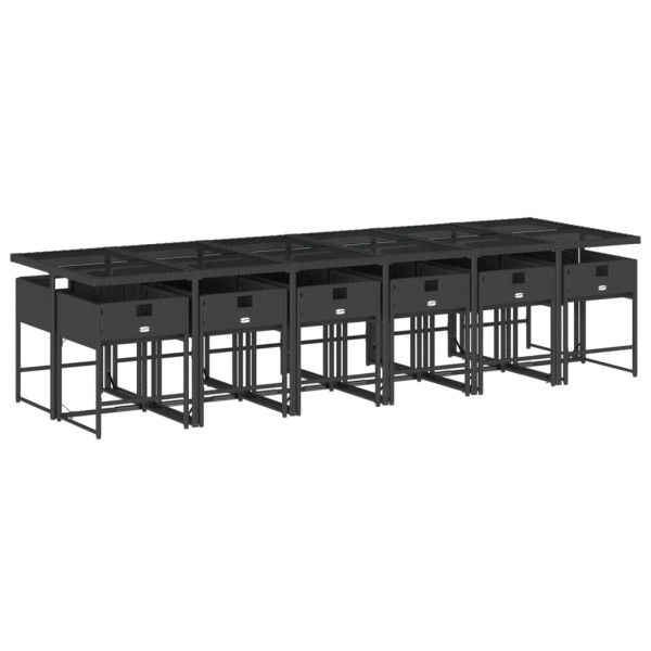 Set comedor de jardín con cojines 13 pzas ratán sintético negro M 5