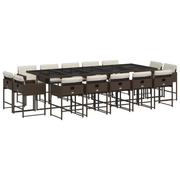 Set comedor de jardín y cojines 15 pzas ratán sintético marrón M 2