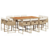 Set comedor de jardín 11 pzas con cojines ratán sintético beige 2