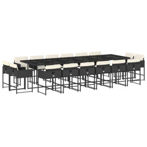 Set de muebles jardín 17 pzas con cojines ratán sintético negro H