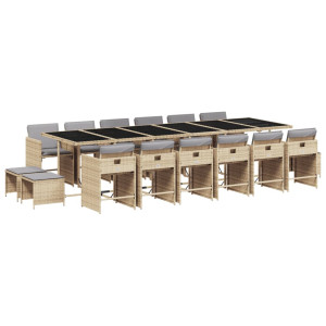 11 pcs conj. jantar jardim c/ almofadões vime PE bege misturado H