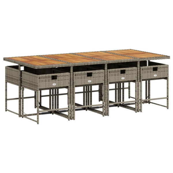 Set comedor jardín 9 pzas y cojines ratán sintético gris M 3