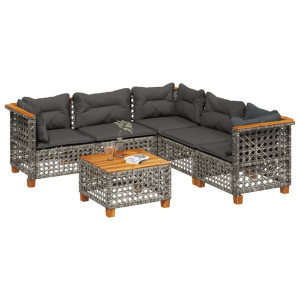 Set de muebles de jardín 6 pzas y cojines ratán sintético gris H