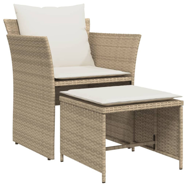 Sillón de jardín con reposapiés ratán sintético beige M 2