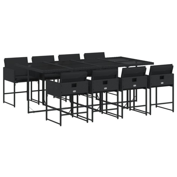 9 pcs conjunto de jantar p/ jardim c/ almofadões vime PE preto M 2